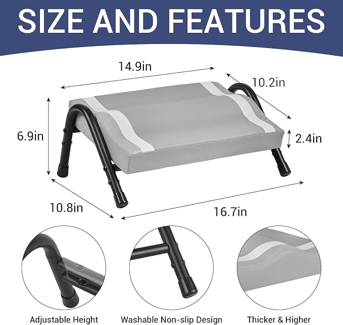 FUSLITE Foot Rest for Under Desk at Work,Ergonomic Foot Rest for Office Use, Adjustable Heights,Relieving Pain in Lower Back, Hip, Knee (Grey)