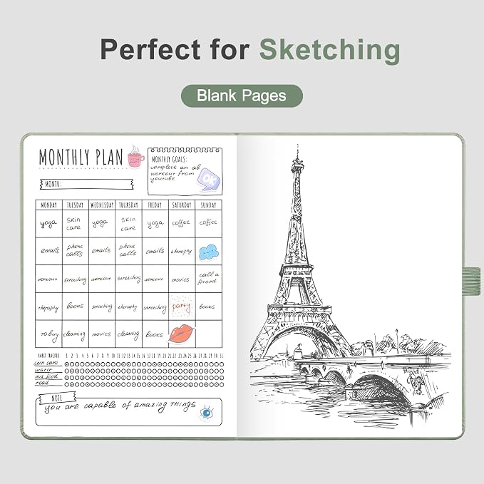 AHGXG Blank Journal Notebook, 160 Pages, A5 Medium Size (5.7'' x 8.3''), 120 GSM Thick Paper, Leather Hardcover, for Sketching, Drawing, Painting (Sage Green)