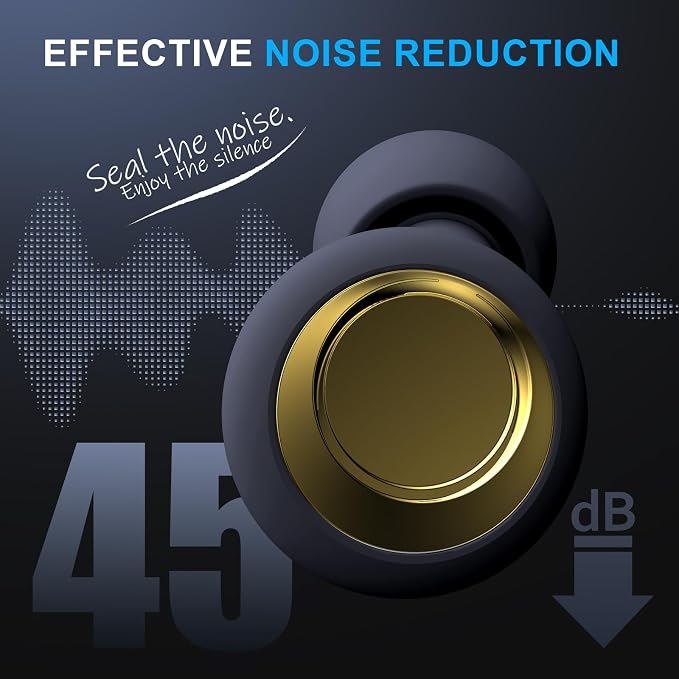 Ear Plugs for Sleeping, Ultra Soft & Reusable Silicone Earplugs | Customizable Fit | 45dB Noise Reduction, Hearing Protection with 8 Tips for Sleep, Travel, Sensitivity, Deep Focus, Gold