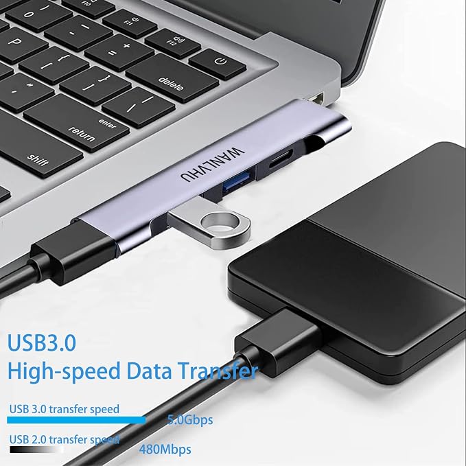 USB C Hub for Laptop, Portable USB C Splitter Multiport Adapter with Type-C Charging Port and USB 3.0 Port for MacBook Pro/Air, Surface Pro, Keyboard, Flash Drive