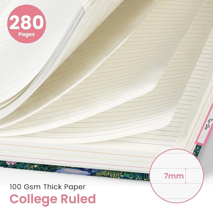 Large Spiral Lined Notebooks for Work with Removable Dividers & Tabs, 8.5"x11" Pretty Hardcover 5 Subject Notebook Journal for Women, College Ruled, for Study & Office, 280 Pages, Lavender Horizon