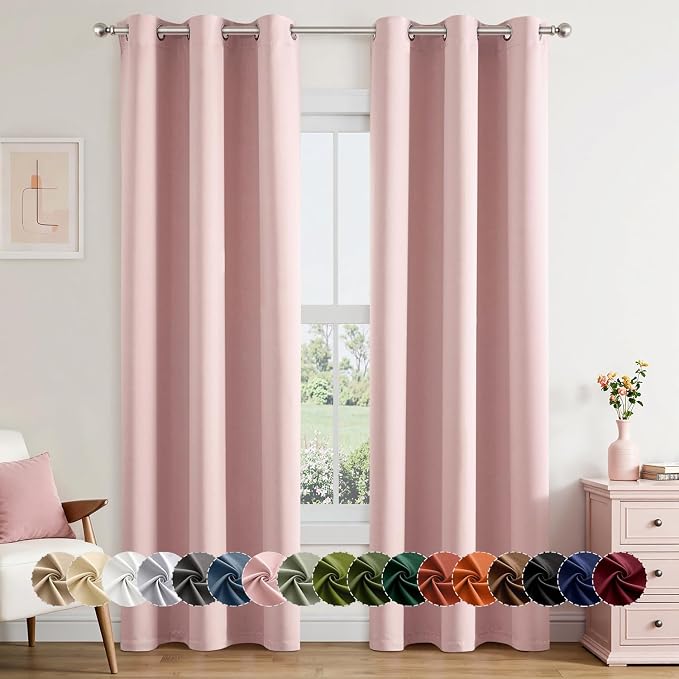MIULEE Blackout Curtains for Bedroom Living Room 2 Panels, Thermal Insulated Room Darkening Drapes Grommet Noise Reducing Light Blocking Window Treatments 78 Inches Long 40x78 Inch Pink