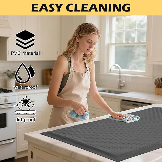 3 x 5 FT Anti Fatigue Mats 15/16 Inch Thick Sponge Ergonomic Mat | Diamond Grid Stable Standing Mat Construction Site Mechanic Booth Cashier Reception Gray Foam Core Comfort Extended Floor Mat