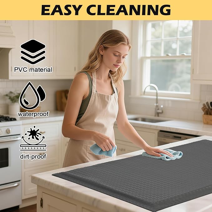 Anti Fatigue Mat 3x7 Ft 15/16" Thick Soft Sponge Ergonomic Mat | Full Day Floor Support Mat Reinforced Diamond Stud Dependable Standing Mat Foundry Forge Casting Mold Injection Molding Gray