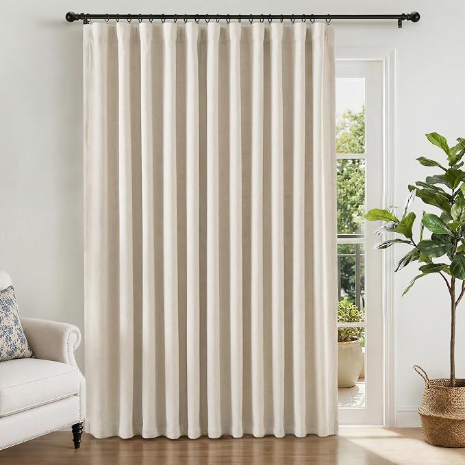 INOVADAY 100% Blackout Curtains for Bedroom, Cream Black Out Curtains 108 Inch Long, Clip Rings Linen Blackout Drapes, Thermal Insulated Room Darkening for Living Room, 1 Panel - W102xL108