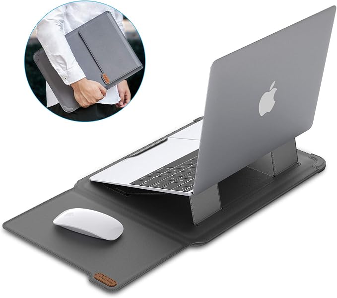Nillkin Laptop Sleeve 15.6 inch (3-in-1), MacBook Sleeve with Adjustable Stand & Mouse Pad, 2 Stand Modes, 15 inch Laptop Case, Slim MacBook Accessories for Samsung/Surface/Chromebook 13-15.6'', Gray