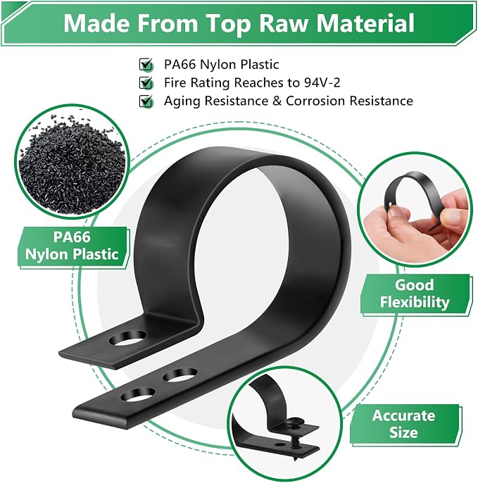 290PCS Nylon R-Type Cable Clips for Cable Management with M4 Screw, 6 Sizes | Good Ductility, Fireproof, 6 Sizes (3/16'' 1/4'' 3/8'' 1/2'' 3/4'' 1''), 145pcs M4 Black Screws, for TV/PC/AC Cables & Wires