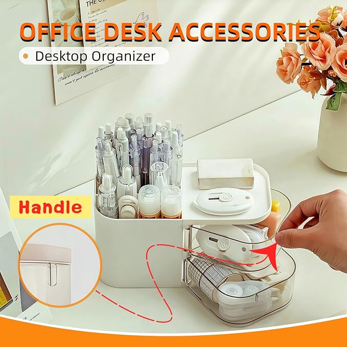 Desk Organizer with 3 Compartments and 2 Drawers, Multi-Functional Pencil Holder for Desk Organizers and Accessories for School, Home, Office Supplies, ‎6.89" x3.54" x 3.62''