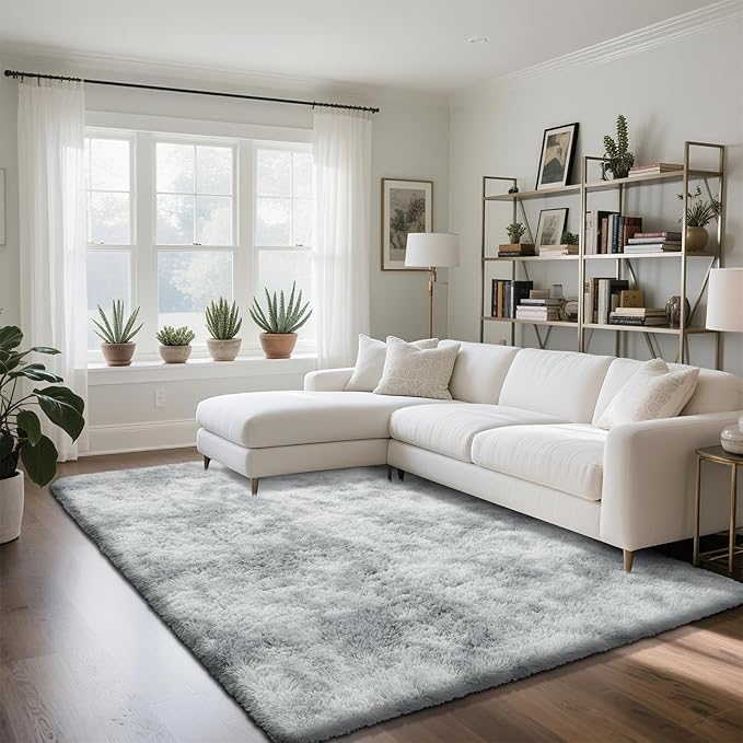 Fluffy Rug Shag Area Rug, Mottling Grey 4x6 Area Rugs for Bedroom, Small Bedside Rug, Soft Fluffy Shag Entryway Throw Rugs for Living Room Bedroom Room Home Decor