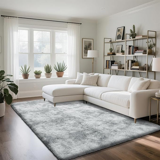 Fluffy Rug Shag Area Rug, Mottling Grey 4x6 Area Rugs for Bedroom, Small Bedside Rug, Soft Fluffy Shag Entryway Throw Rugs for Living Room Bedroom Room Home Decor