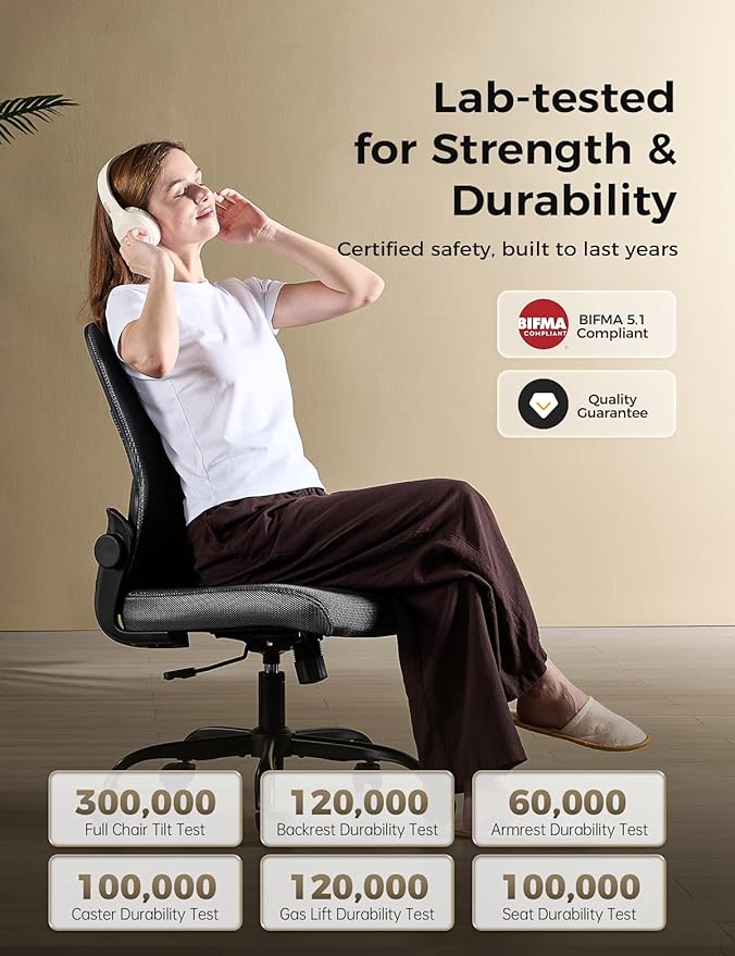Mesh Office Chair, Armless Ergonomic Desk Chair for Small Spaces | Adaptive lumbar support, 2.8inch dual-density foam and quiet casters suit computer work, gaming and study, sturdy 300-lb base
