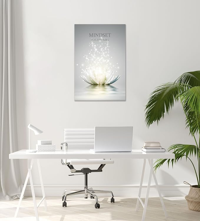 Lotus Flower Wall Art Canvas Mindset Motivational Quotes Poster for Zen Office Wall Decor Spiritual Meditation Prints Artwork Framed (24 x 36inches)