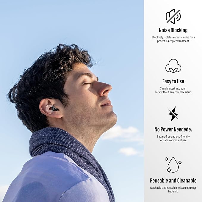 Ear Plugs for Sleeping Noise Cancelling, 35dB Noise Reduction Earplugs Reusable Soft Silicone, 14 Eartips ＆ Carry Case, Replaceable Single/Double Earpieces for Sleep, Focus, Events, Work, Transparent
