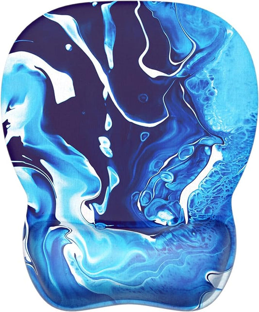 MROCO Ergonomic Mouse Pad with Gel Wrist Rest, Smooth Wrist Support Surface, Non-Slip PU Base for Pain Relief, Comfortable Mousepad for Computer, Laptop, Office & Home, 9.4 x 8.1 in, Blue Waves