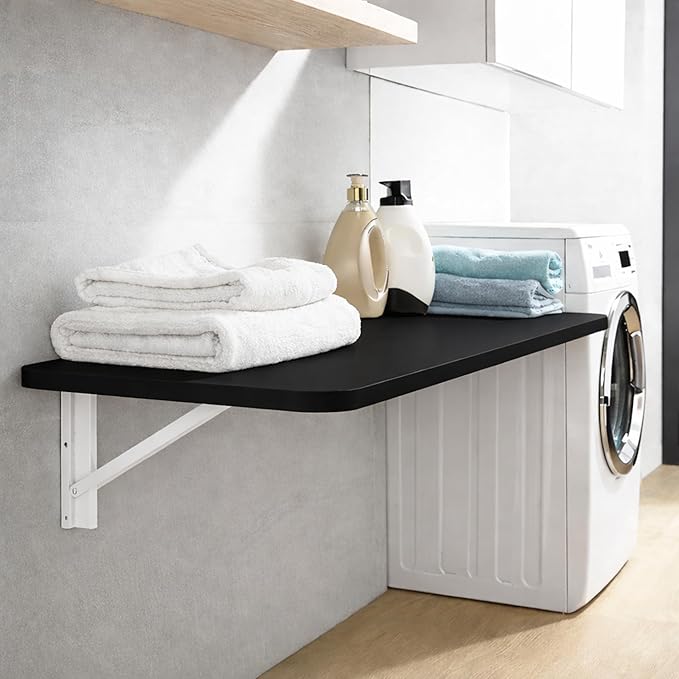 Laundry Folding Table, 40'' x 20'' Wooden Wall Mount Desk, Laundry Table for Folding Clothes, 40'' Length (Black Color)