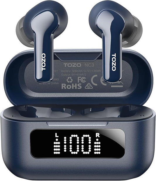 TOZO Hybrid Active Noise Cancelling Wireless Earbuds with 6 Mics AI Clear Call Ear Buds 68H Playtime with LED Display 32 Preset EQs via APP Bluetooth 5.3 IPX8 Waterproof in Ear Headphones