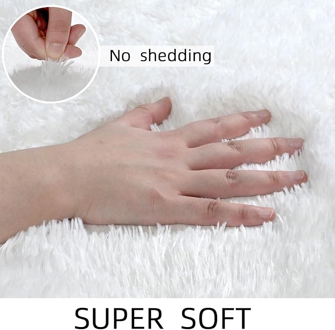 Shag White Rug Small 2x3 Area Rugs for Bedroom Dorm Living Room - Non Slip Ultra Fluffy Shaggy Bedside Area Rugs for Kids Room, Girls Room, Study, Office, Entryway, Playroom, Modern Carpet