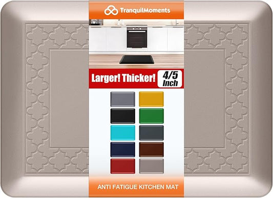 4/5 Inch Thicker Kitchen Mats for Floor Non-Slip Anti Fatigue Comfort Mat Waterproof Kitchen Rug for Sink, Office,Home Stain Resistant Standing Desk Rugs-17.3"x 24", Khaki