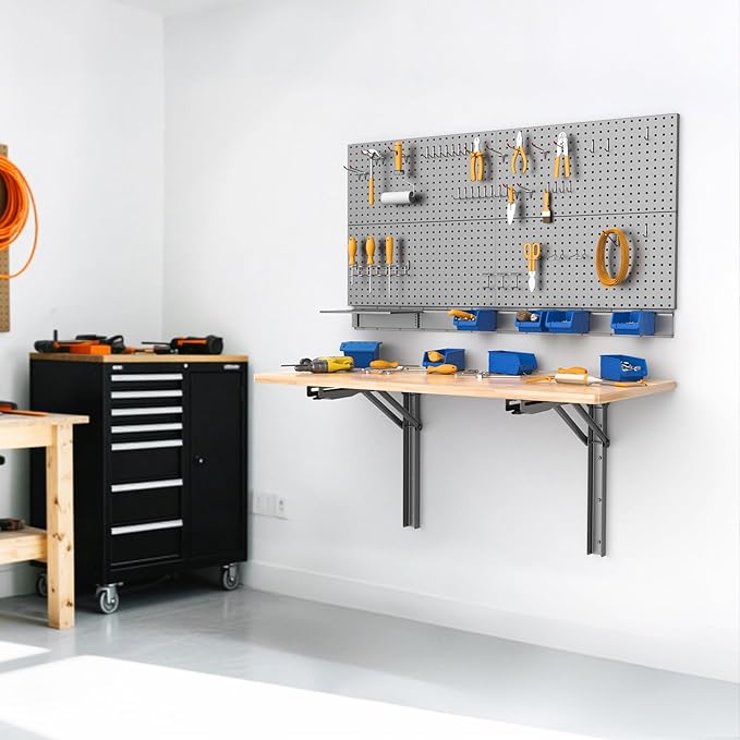 WALMANN Space Saving Wall Mounted Folding Workbench, Heavy Duty Folding Wall Table/Desk for Garage, Workshop, Holds Up to 550 lbs(Tabletop Size: 32 x 18inch)