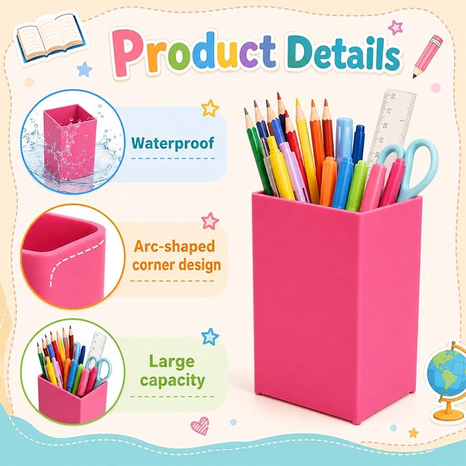 gisgfim 6 Pcs Colorful Acrylic Pen Holder for Desk Makeup Brush Holder Acrylic Pencil Cup Multipurpose Desktop Stationery Storage Organizer Desk Accessories for Classroom Home School Office Supplies