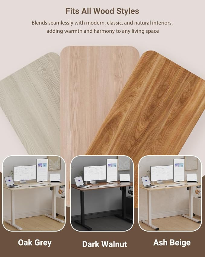 Standing Desk Height Adjustable Electric Desk 47.2 x 23.6 Inches Sit Stand Desk, Computer Home Office Desk Memory Preset with Two-Piece Desktop (Grey Oak Look)