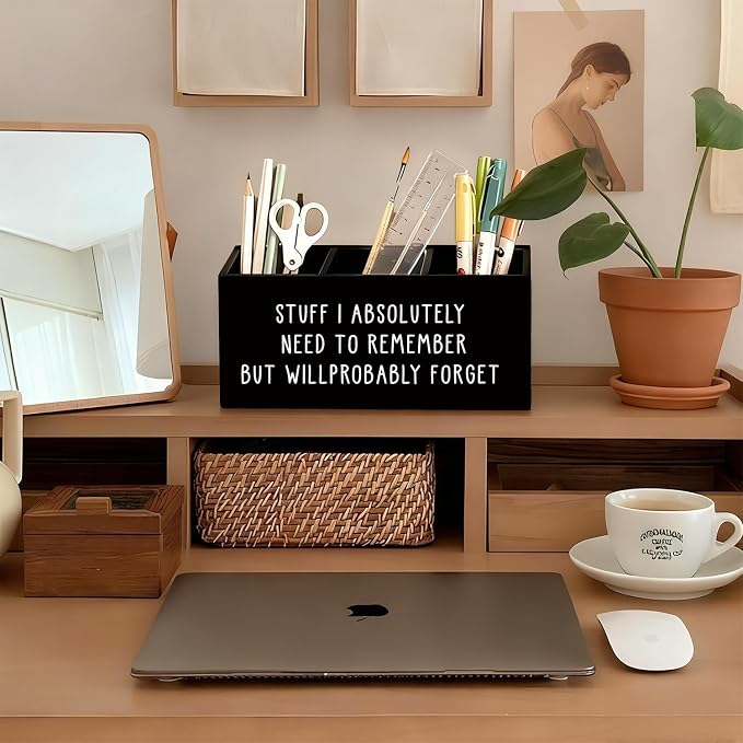 Funny Pen Holder, Funny Pencil Holder for Desk, Office Humor Gifts, Coworkers Gifts for Women Men Wooden Box Sign Decorations for Office Workplace Desk Tabletop