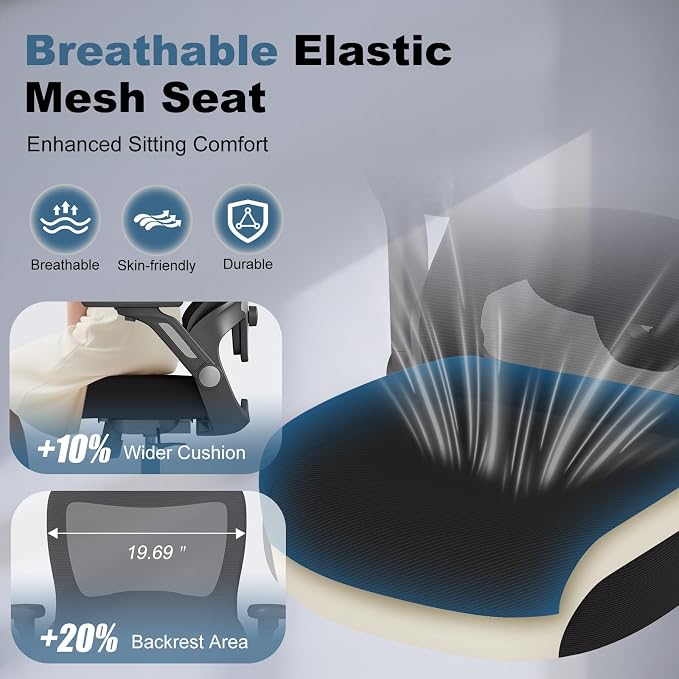 AnyGod Ergonomic High Back Mesh Office Chair, Big & Tall Swivel Desk Chair | 3D Adjustable Headrest, 4D Flip-Up Armrests, Computer Chair with Lumbar Support, Breathable Gaming Chair for Home Study