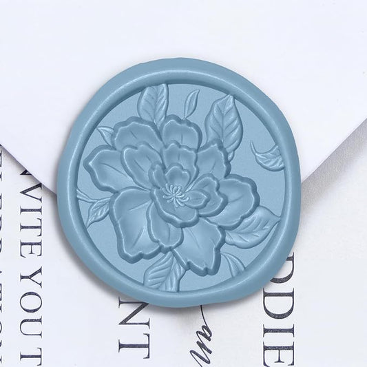 UNIQOOO Wax Seal Stickers - 3D Vintage Floral Wedding Invitation Envelope Botanical Seal Stickers, 50 Pcs Self- Adhesive Dusty Blue Flower Stickers, Perfect for Invitation, Gift Wrapping, Party