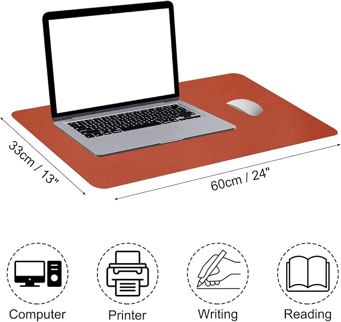Patikil Desk Mat, 24"x13" Non-Slip Waterproof PU Leather, Dual Sided, Orange