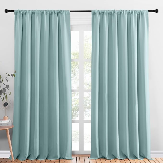 NICETOWN 2 Panels Blackout Curtains, Rod Pocket Thermal Insulated Drapess for Bedroom, Privacy Protection Easy-Care Heavy Duty Curtains for Living Room/Dining Room, W70 x L95 inches, Aqua Green