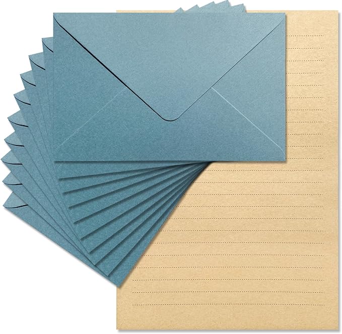 Tuhangcc Premium Velvet-Touch Stationery Set with Unique Design Colors - Best Paper and Elegant 4x6 Envelopes (24 Writing Sheets + 12 Envelopes) for Love Letters and Party Invitations (Lake blue)