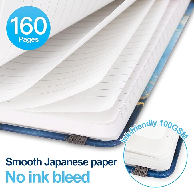 Lined Journal Notebook A5, College Ruled Hardcover Journal for Women, 160 Pages with 100gsm Thick Paper for Writing, Work, Notes & Journaling, Gift for Women, Blue Marble
