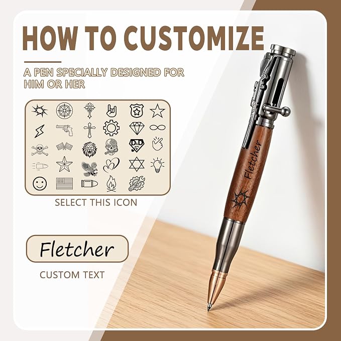 Custom Bolt Action Pen Gift Set with Engraving Personalized Metal Pen Gifts for Men Husband Father Boyfriend Grandfather Brothers Graduate (Wooden Pen)