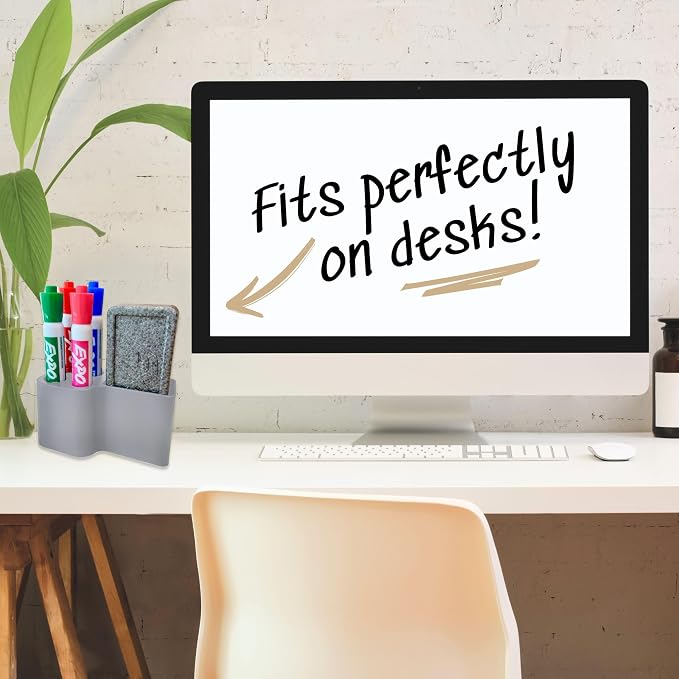 Whiteboard Marker Holder Magnetic - Dry Erase Marker Organizer with Adhesive Mount - Office Supplies Organizer for Classroom, School, Fridge - Made in USA, Gray 2 Pack