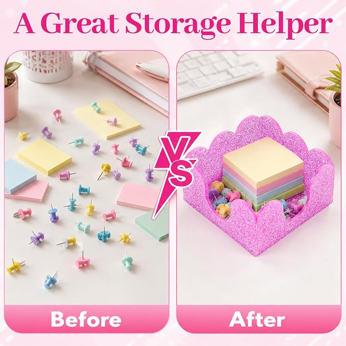 Magnetic 3-in-1 Acrylic Sticky Note Holder Glitter Self Stick Note Pad Holder Dispenser for 3x3 Notepad & Memo Pads Storage Desktop Organizer with Non-Slip Base for Home School Office Desk Supplies