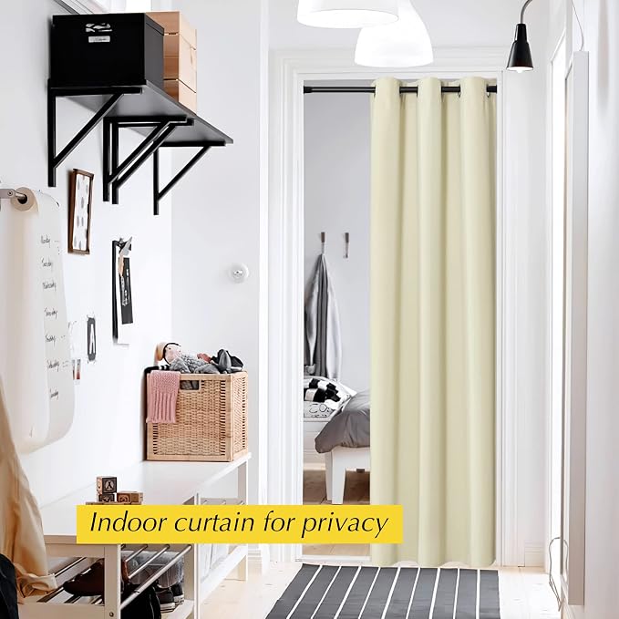 NICETOWN Patio Door Curtain Panel Blackout Drapes 42"x 80" Doorway Curtain, Farmhouse Privacy Door Divider for Living Hallway Nursery Kids Room Dividing Window Dressing, 1 PC, Light Beige
