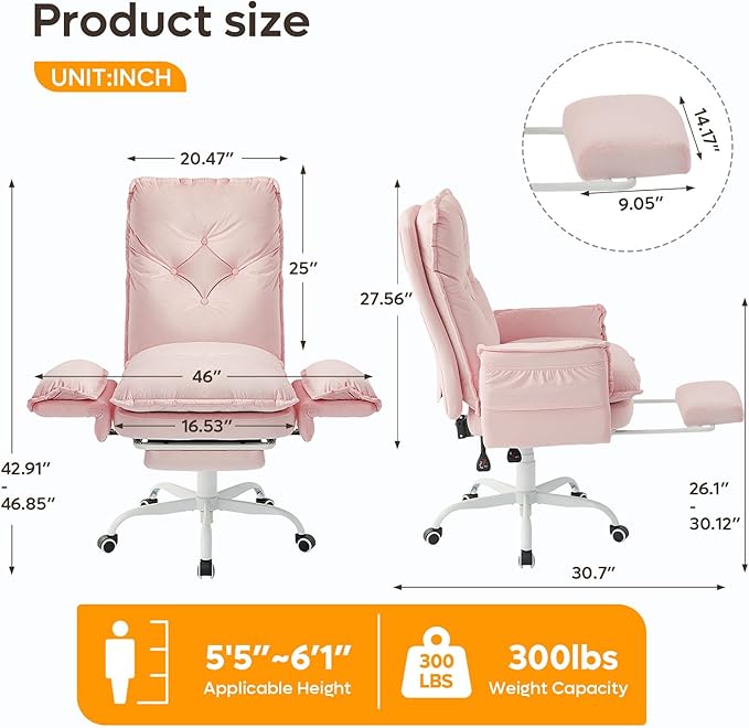 Bestier Criss Cross Office Chair with Flip-Up Armrests, High Back Executive Chair with Footrest & Wheels, Cross Legged Desk Chair for Home Office, Light Pink Velvet