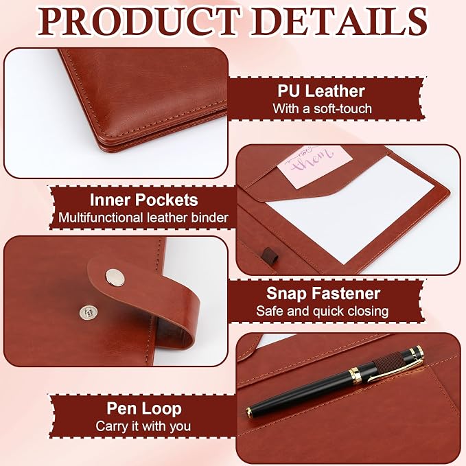 1Pack Legal Size Portfolio Padfolio PU Leather with 8.5 x 14 inch Tearable Legal Pad Holder 50 Sheets Leather Portfolio Folder Binder for Interview Attorneys Business Brown