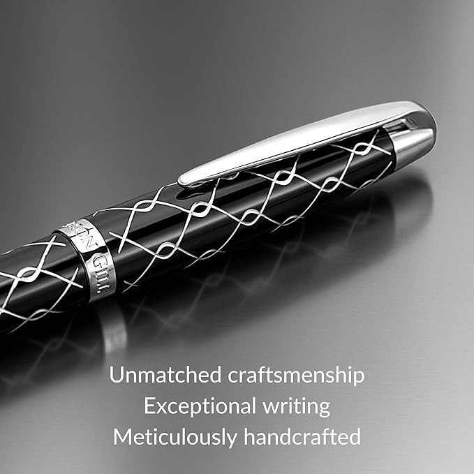 ‘The Weaver’ Black Luxury Executive Fountain Pen, Polished Lacquer and Chrome, Stainless Steel Nib, Easy Refill Ink Piston Converter, Smudge Free, No Bleed, Fits Our Instant Insert Ink Cartridges