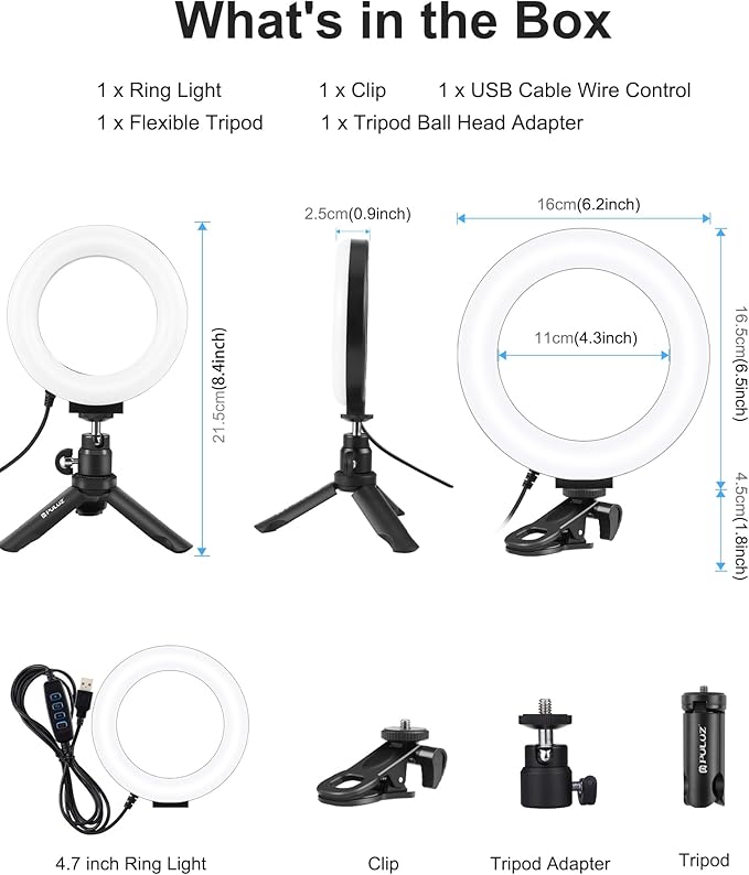 PULUZ Video Conference Lighting Kit, Ring Light for Monitor Clip On Lights, Remote Working, Distance Learning,Zoom Call, Self Broadcasting and Live Streaming, Computer Laptop Video Conferencing