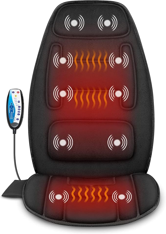 Snailax Vibration Back Massager with Heat, Massage Chair Pad,Black | 【Gift for Men Women】10 Vibration Motors, 5 Massage Modes, Adjustable 3 Intensity, Gentle Heating, Timer