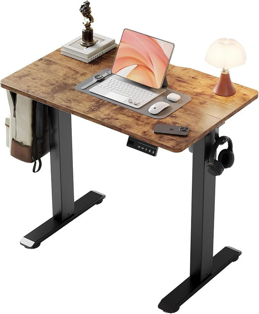 YDN Electric Standing Desk, 32x19 Inch, Rustic Brown | 3 Memory Presets, Cable Management, Adjustable Height, Sit Stand, Space-Saving, Computer Workstation, Home Office