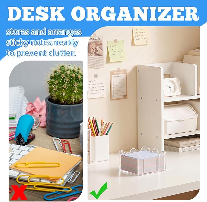 Acrylic Sticky Note Holder, 3x3 Crystal Clear Sticky Note Dispenser with Anti-Slip Base Cute Post It Note Holder Notepad Holder for Office Desk, Home Organizer