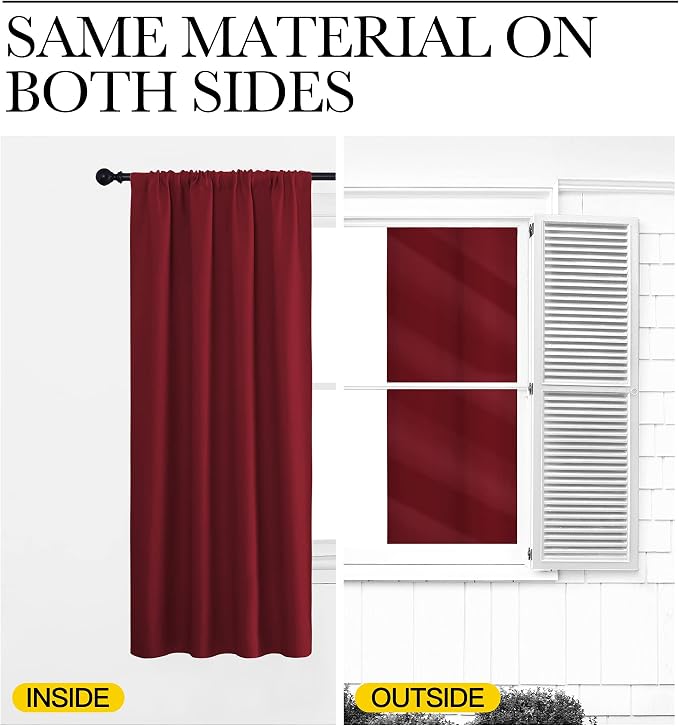 NICETOWN 30 inch Curtains for Small Windows, Thermal Insulated Privacy Short Drapes for Kitchen Bathroom (Set of 2, Burgundy Red, 34" Wide)