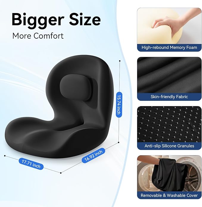 Seat Cushion for Office Chair and Car, Lumbar Support Pillow for Chair | Memory Foam Ergonomic Orthopedic Cushion Relieve Tailbone Sciatica Lower Back Pain for Office Desk Chair, Car, Truck, Black