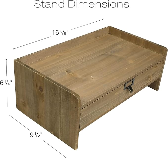 Excello Global Products Wooden Monitor Stand: Includes Drawer for Desktop Organization of Notebooks, Pens, Pencils & Office Supplies (Brown)