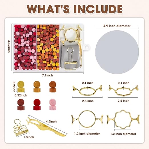 Yelsky 400pcs Wax Seal Kit With 2 Metal Molds in Round Flower Shape, Silicone Craft Mat for 1In Stamp, Beads for Gift Wedding Valentine's Day Cards