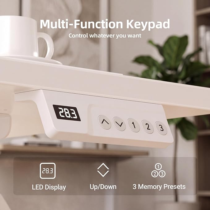 Claiks 48 x 24 Inch White Electric Standing Desk | Adjustable Height, Sit Stand, 3 Memory Presets, Cable Management, Spacious Ergonomic, Home Office & Bedroom