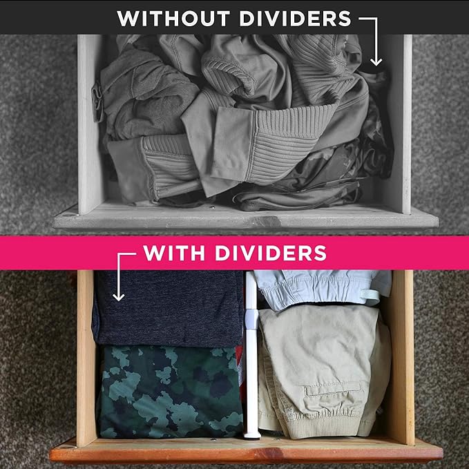 6 Drawer Organizer and Dividers, Organize Silverware and Utensils in Home Kitchen, Divider for Clothes in Bedroom Dresser, Designed to Not Snag Underwear and Bra Fabrics, Bathroom Storage Organizers
