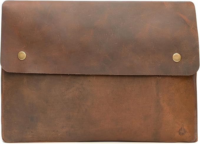WANDERINGS Genuine Full Grain Leather Folder with Removable Strap - Handcrafted Folio Document Organizer - Leather Document Holder for Men and Women - Fits 15" 14" 13" Tablets and Laptops